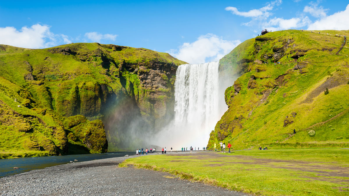 Views of skogafoss waterfall on a school geography trip to Iceland