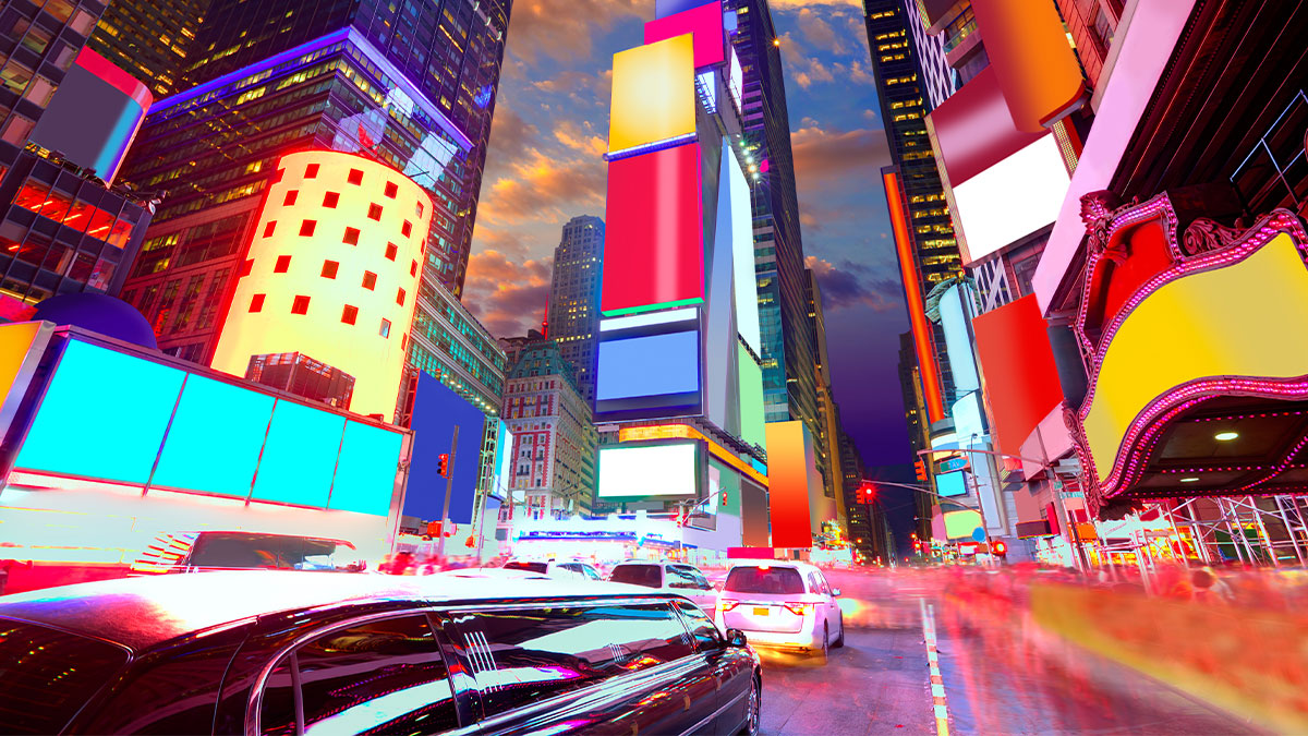 Times Square Manhattan New York deleted ads. Times Square Manhattan New York all the ads deleted US