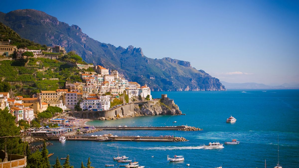 Beautiful views and blue sea in the Bay of Naples