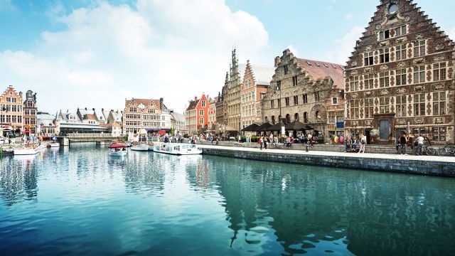 Buildings situated along the river in a Belgium city