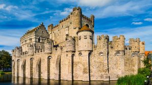 External shot of Gravensteen Castle in Ghent, Belgium