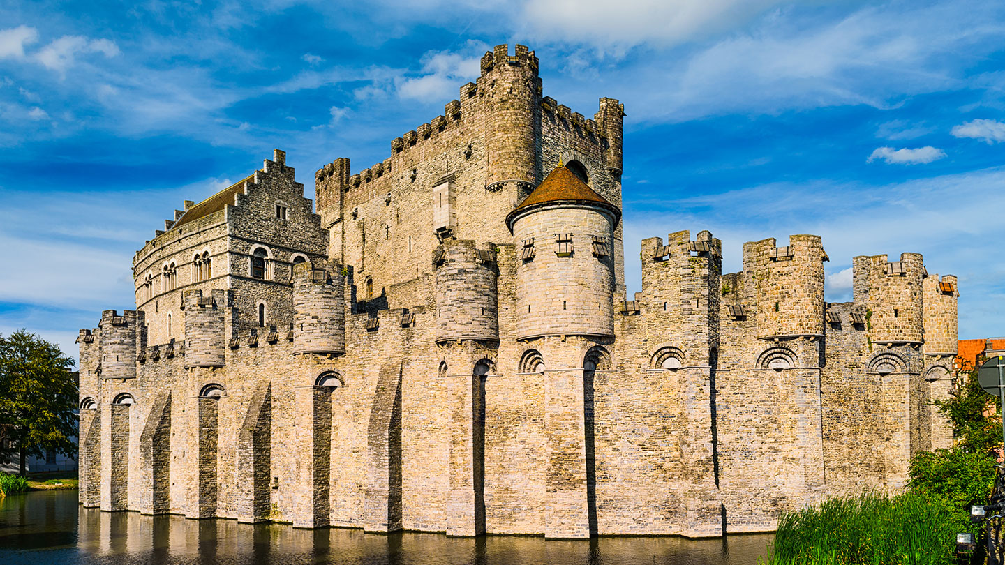 External shot of Gravensteen Castle in Ghent, Belgium