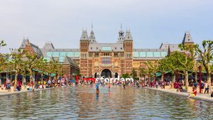 External shot down the canal to the Rijksmuseum