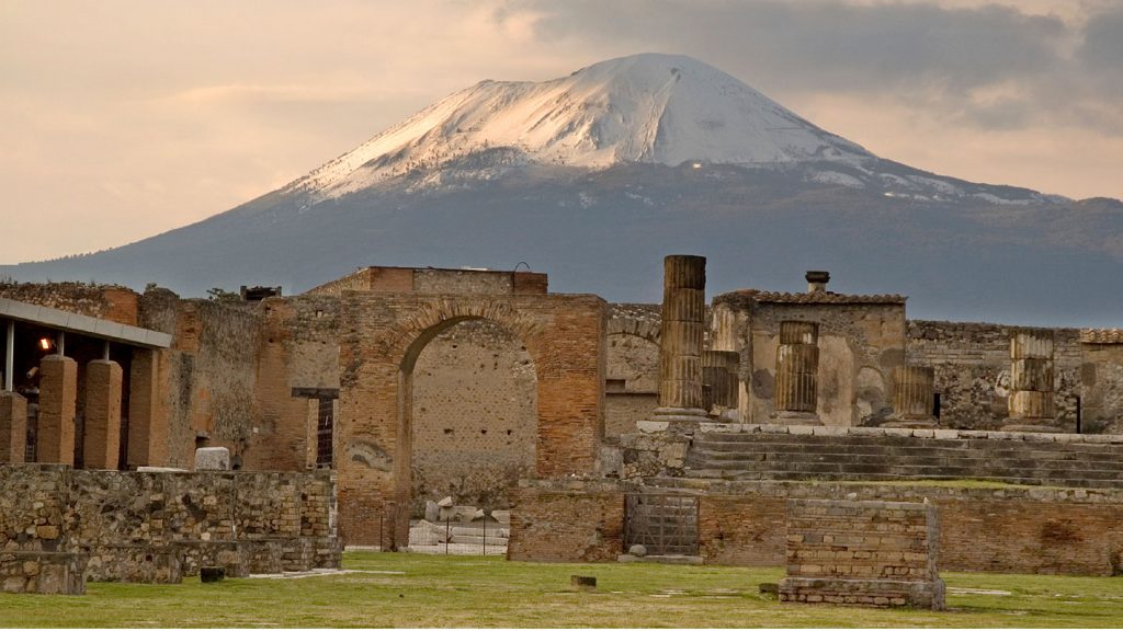 Beautiful landscape of ruins with Mount Vesuvius in the background