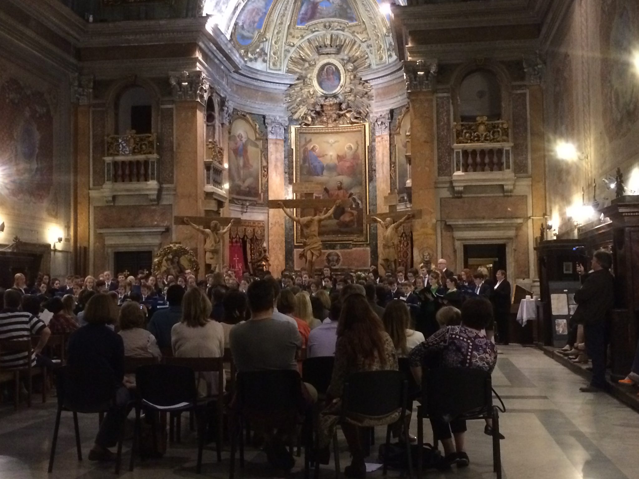 The Mount St Mary's and Balborough Hall Choir singing in Oratorio del Caravita