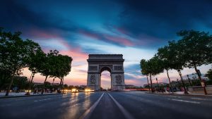 The Arc de Triomphe at dusk