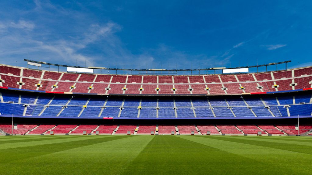Red and Blue stands at the Nou Camp Stadium in Barcelona