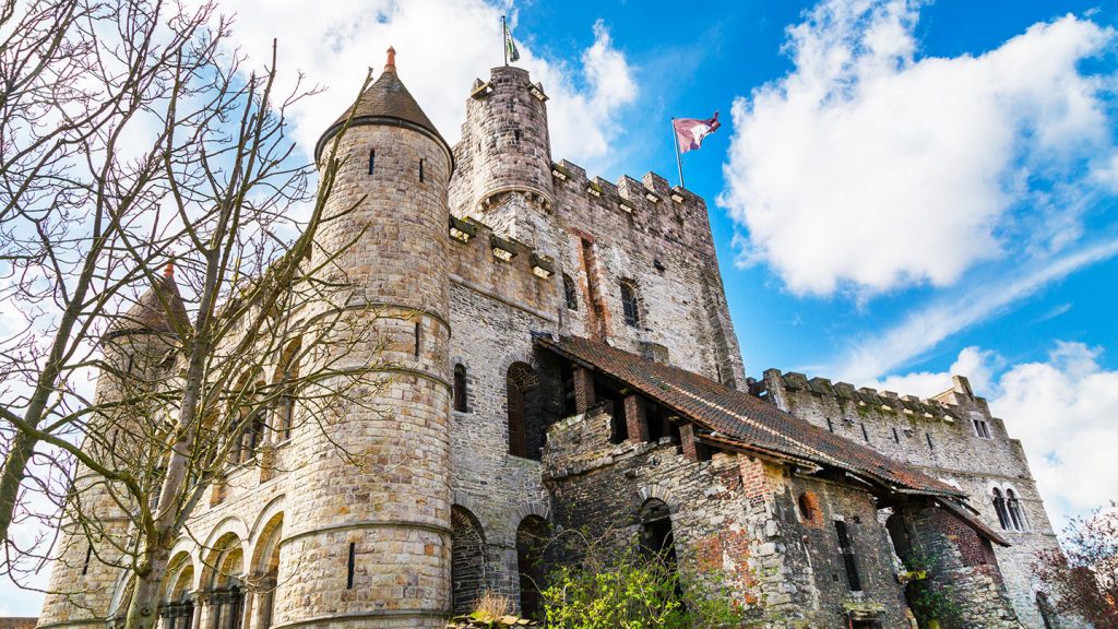 An imposing view of Castle of the Counts Belgium