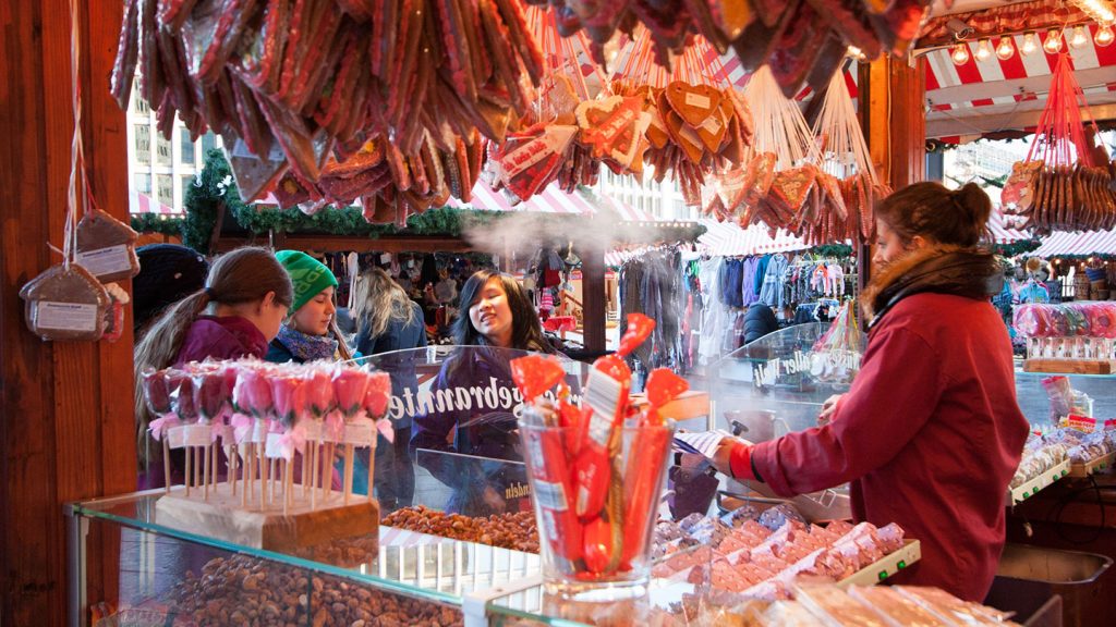 Vibrant sweet stall in a local market in Munich