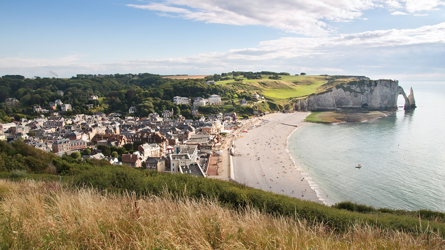 Cliffside view of the historic Normandy beach