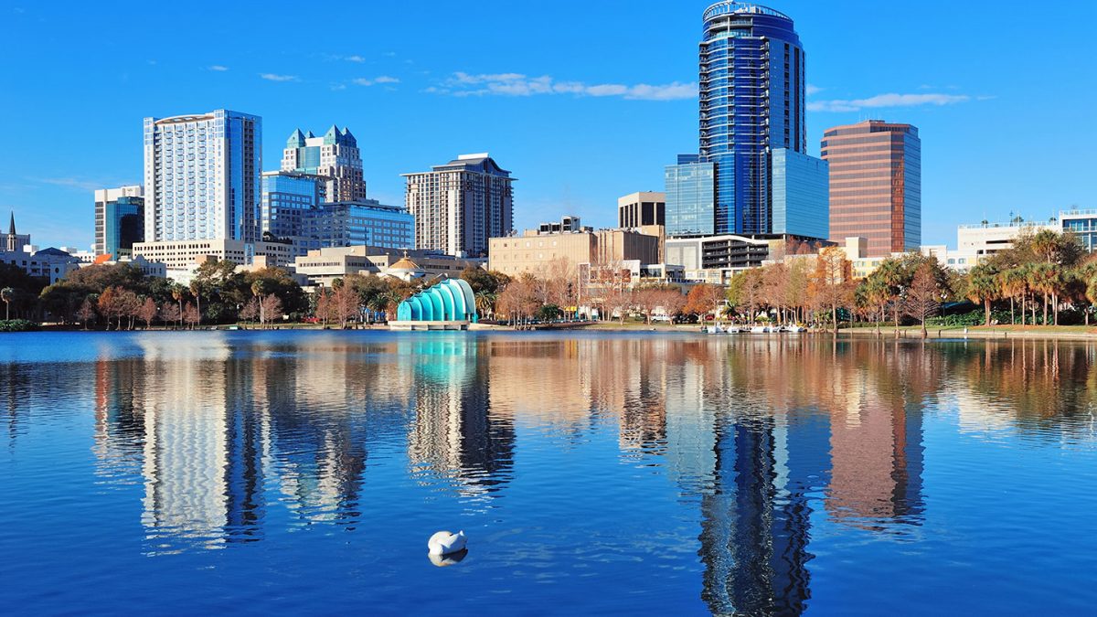 Orlando skyline with blue skies