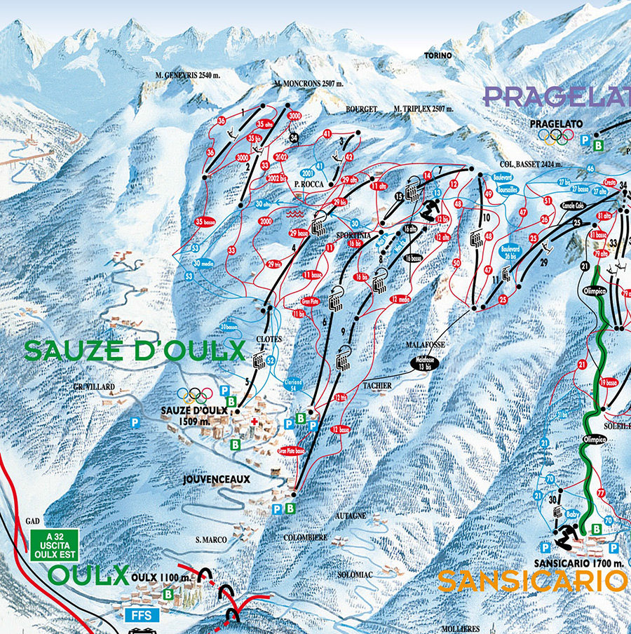 Sauze d'Oulx piste map
