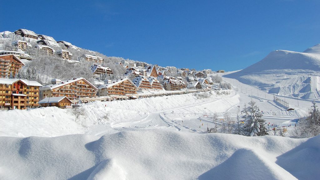 Fresh snow and sunny morning Prato Nevoso resort Italy