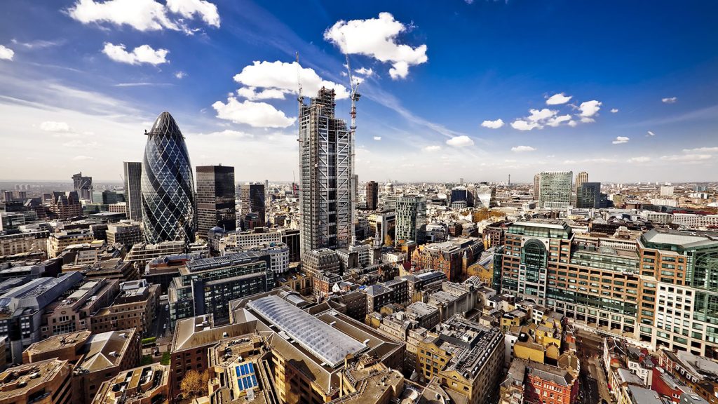 London Skyline in the day under blue skies