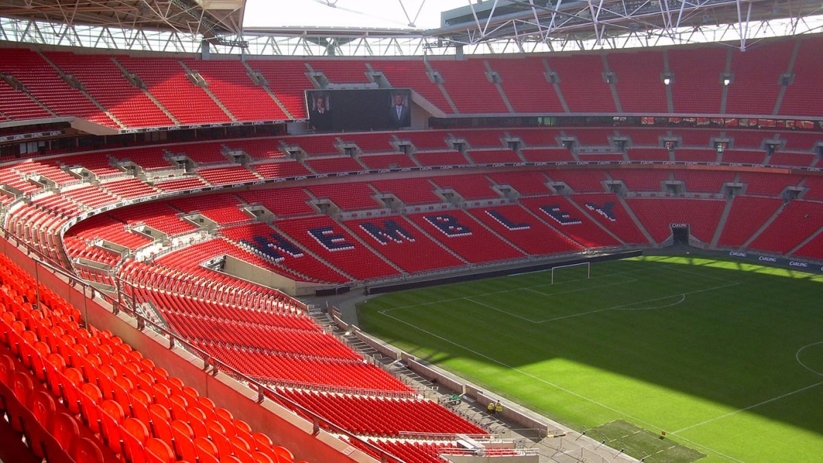 Empty stands and red seating at Wembley Stadium