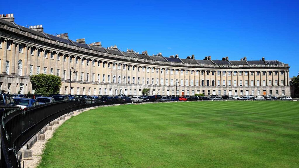 The Royal Crescent in Bath, Somerset, England, UK designed and built between 1767 and 1775 by John Wood the younger