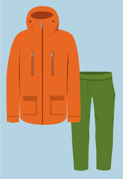 Colourful graphic of shell layer and ski legwear