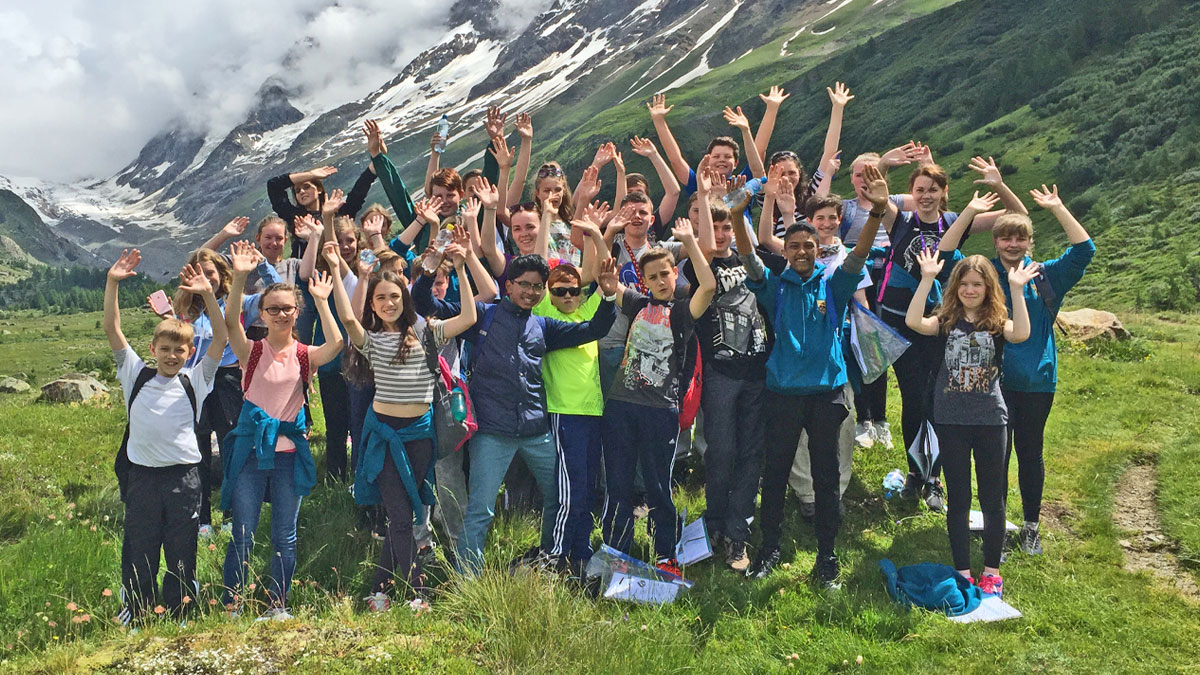 Students in Switzerland posing for a photo together