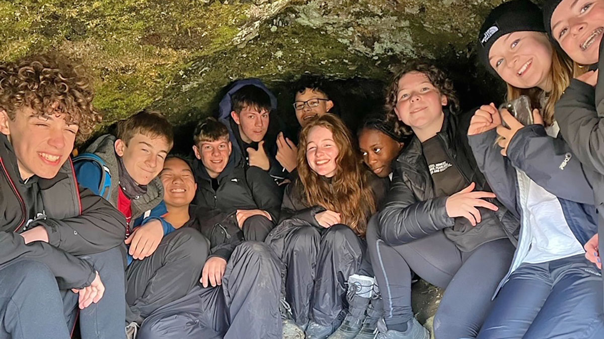 School group having fun while on a school trip to Iceland
