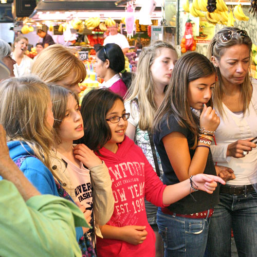 School pupils on a school language trip to Spain