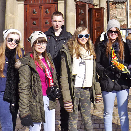 School pupils in Poland on a school trip