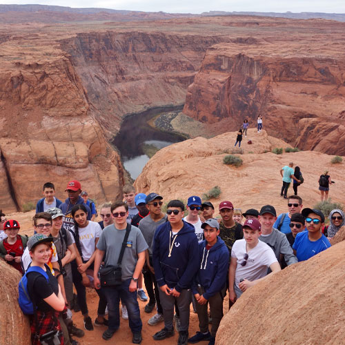 School pupils on a school trip to the Grand Canyon
