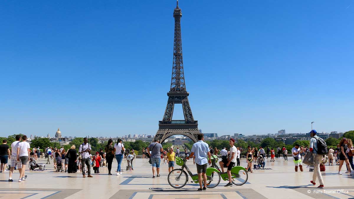 The Eiffel Tower as seen from Champs de Mars in Paris, France