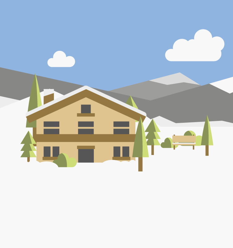 colourful graphic of ski lodge