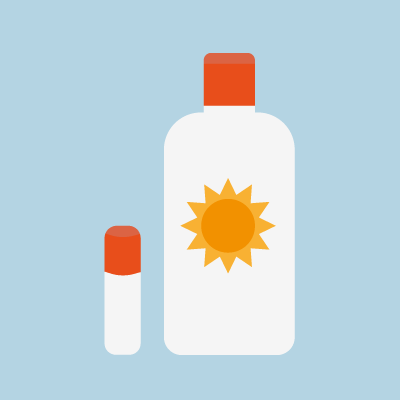 colourful graphic of lip balm and sun cream