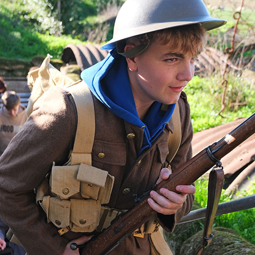 School boy dressed in World War One uniform