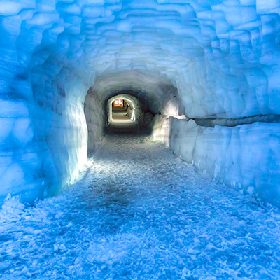 A tunnel inside Langjökull glacier in Iceland