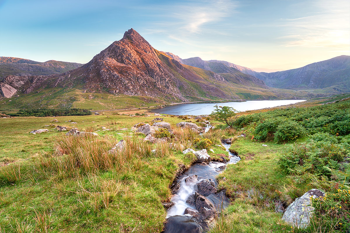 Mount Tryfan above Llyn Ogwen in Snowdonia National Park in Wales