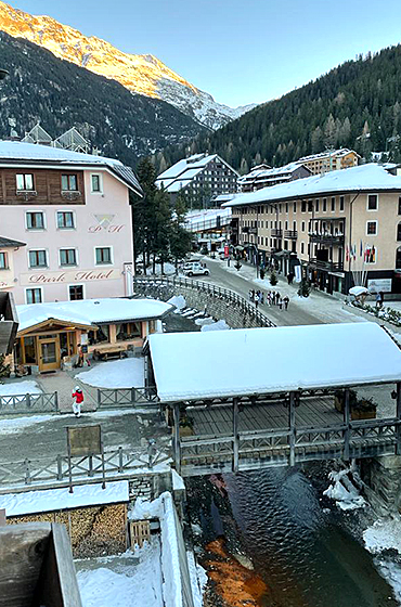 A view over the resort at Santa Caterina, Italy from the February half-term ski season 2023