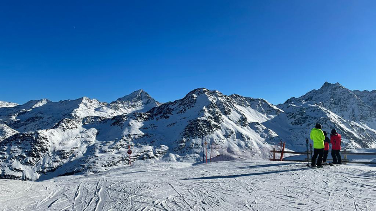 A fantastic view of the mountains behind the ski slopes in Santa Caterina, Italy in the February half-term ski season 2023