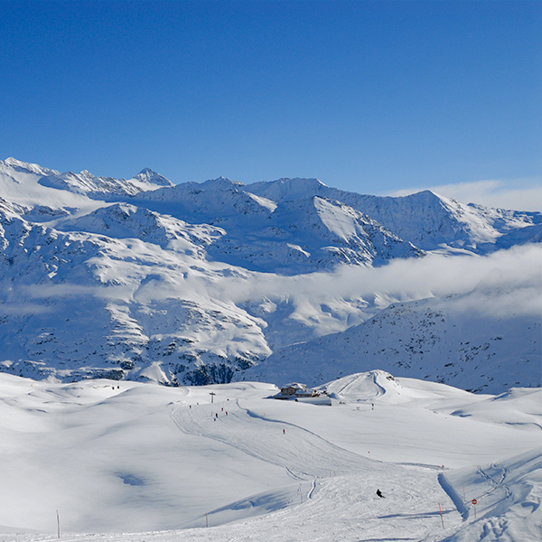 View of snow covered trails on a Rayburn Tours ski trip to Santa Caterina