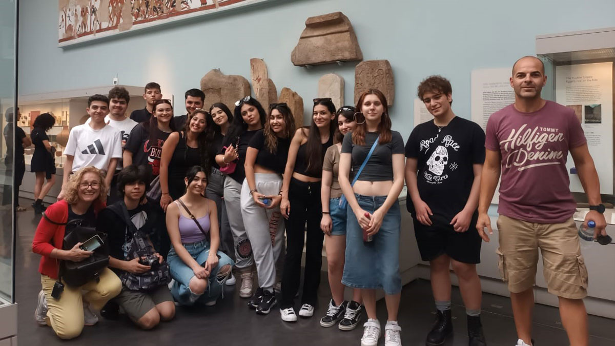 Grammar School Nicosia students pose in a museum in London