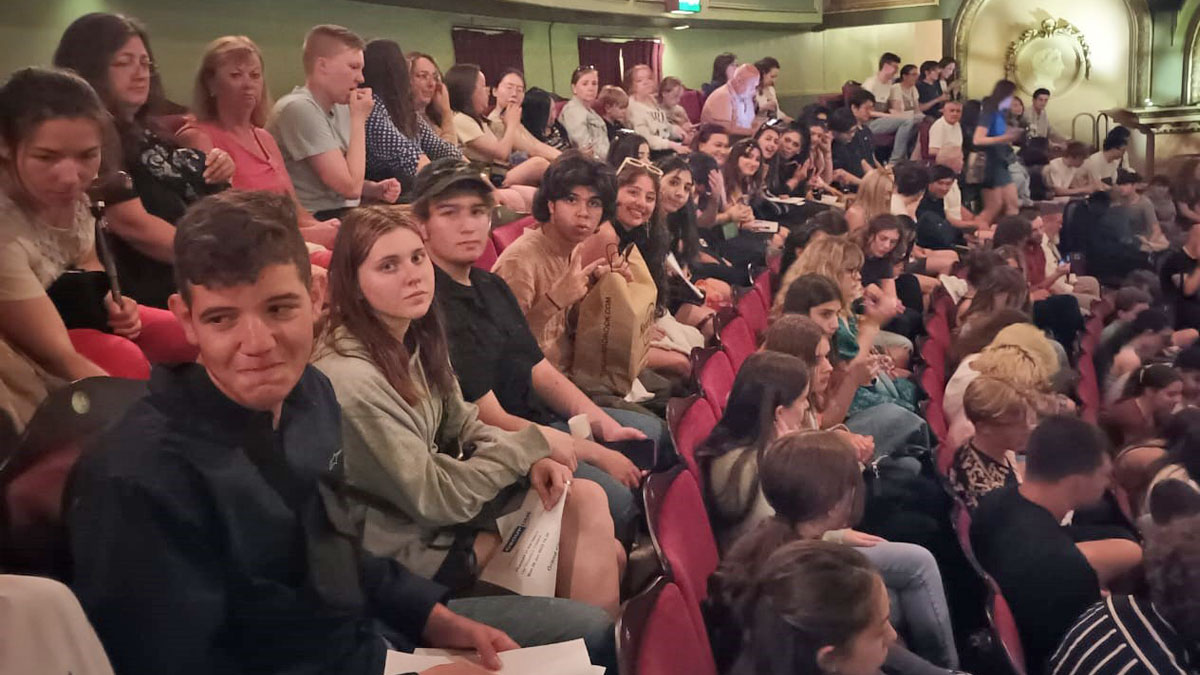 Grammar School Nicosia students get ready for a theatre performance at His Majesty's Theatre in London