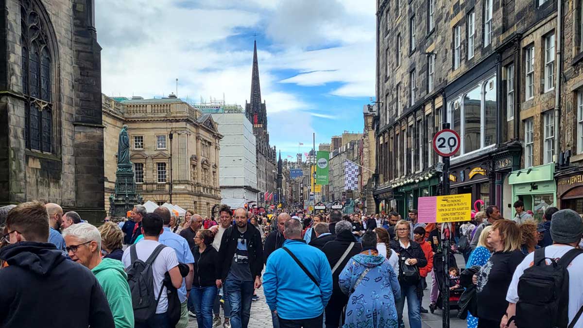 Crowds pack out the Royal Mile at the Edinburgh Fringe Festival.