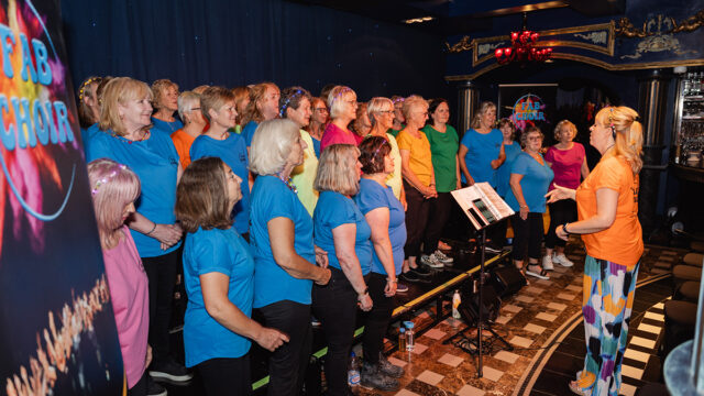 Fab Choir performing at Shanghai Club, Le Monde in Edinburgh during the Fringe Festival