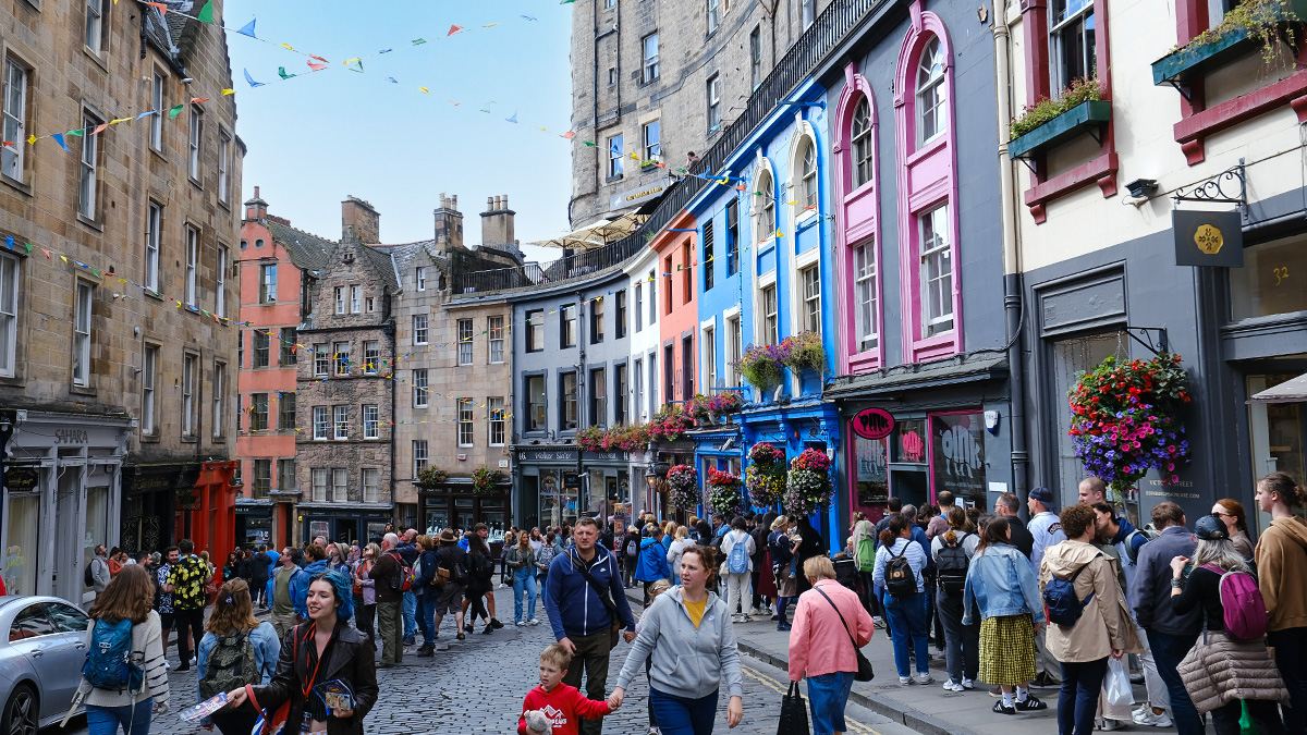 A busy street in Edinburgh city centre during the Fringe.