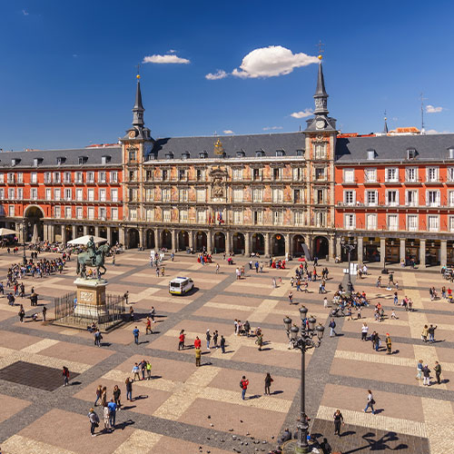 Madrid Spain, aerial view city skyline at Plaza Mayor