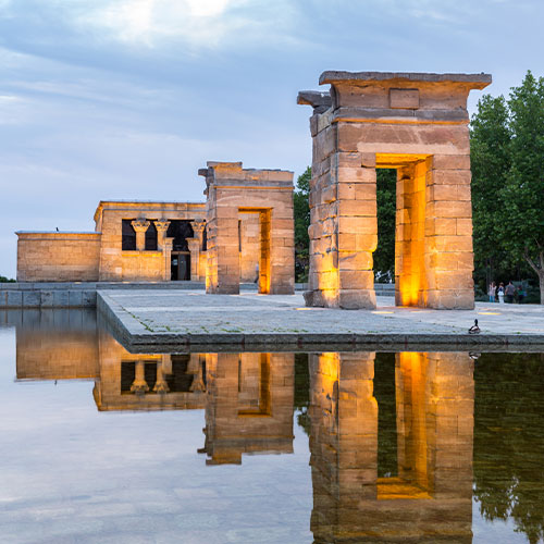 Sunset over the Temple de debod in Madrid, Spain