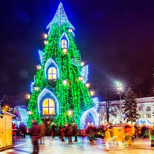 Christmas tree in Vilnius Lithuania is one of the Christmas traditions from around the world.