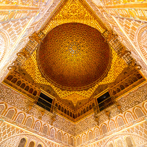 Gold ceiling of the Hall of Ambassadors in the Real Alcazar in Seville.