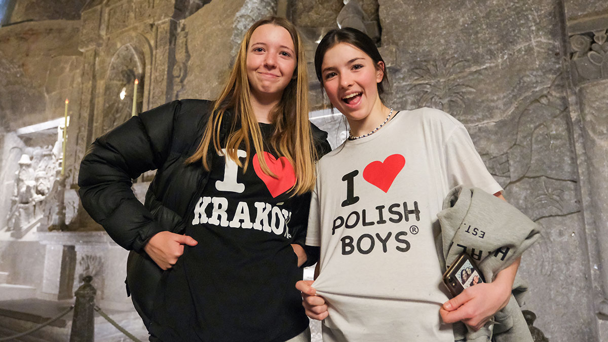 Students pose for a photo at the Wieliczka Salt Mine Krakow