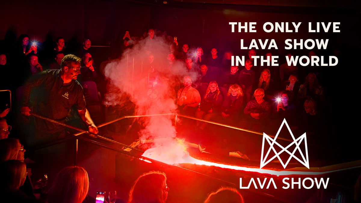 Lave Show with logo and someone pouring the lava
