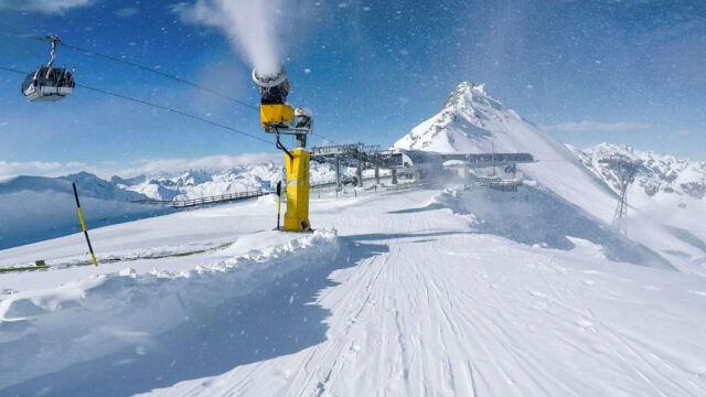 A snow cannon on the slopes of Austria, Solden in winter and full ski season