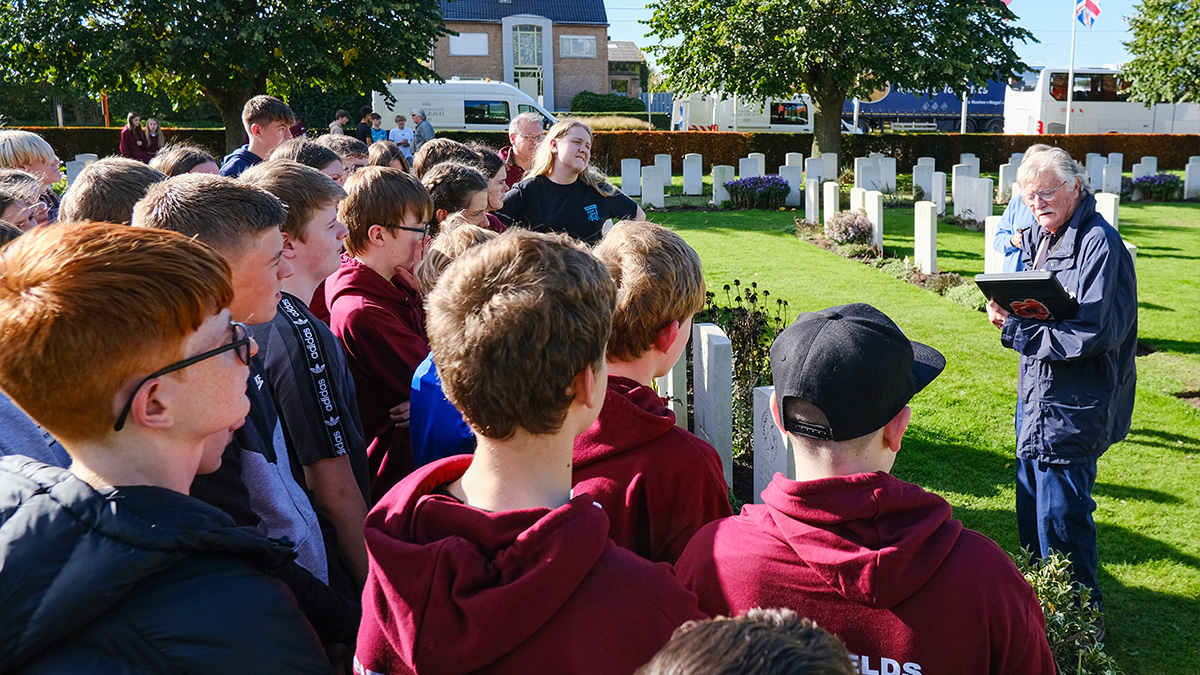 Students gathered at a memorial in Belgium