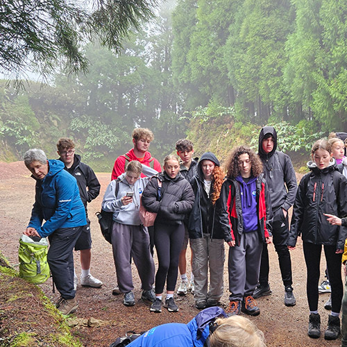 Llanishen High School students listen to their FST on their Azores based geography trip organised by Rayburn Tours.