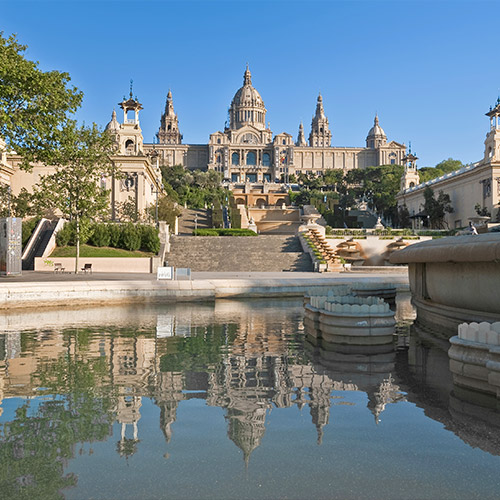 A view of the MNAC Museum in the Montjuic area in Barcelona Spain